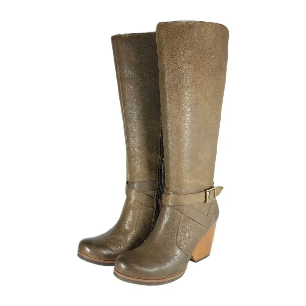 Kork-Ease Women's Natalya US6,5M Brown Leather Side Zip Tall Wedge Riding Boots